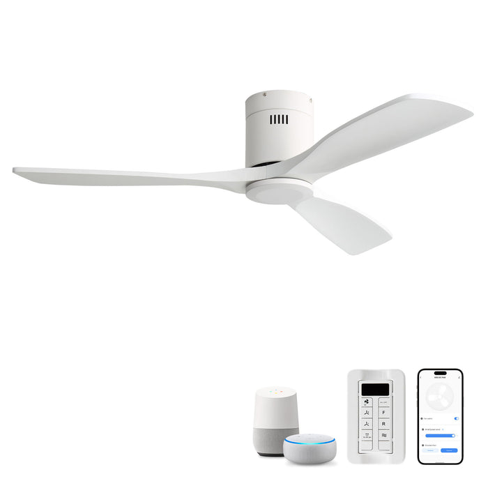 52" Flush Mount Ceiling Fan & Remote, No Light, 3 Blades, 6 Speed DC Motor For Indoor Patio - White Daily Nest