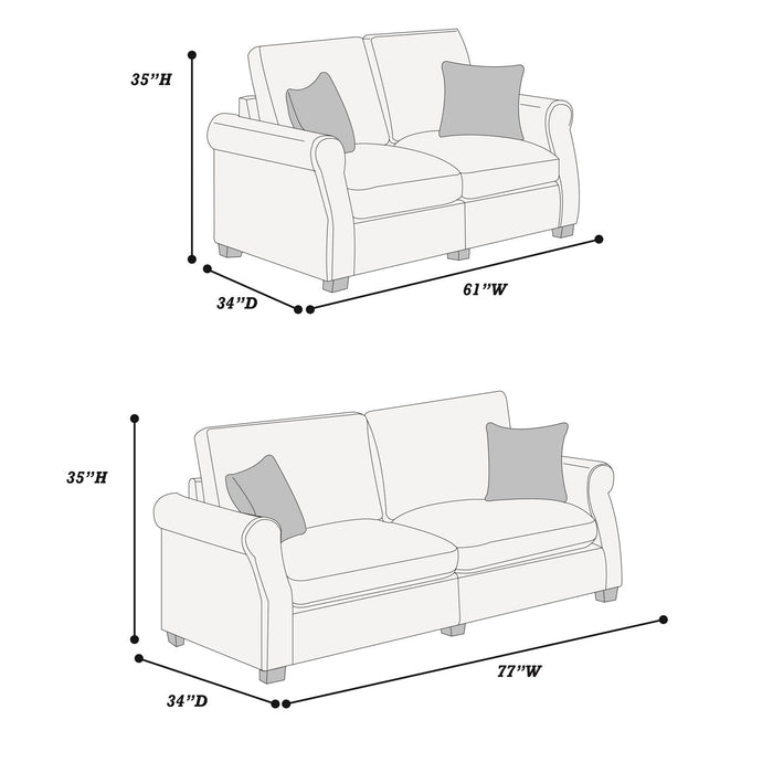 Contemporary 2 Piece Sofa Set With Matching Pillows Home Essentials