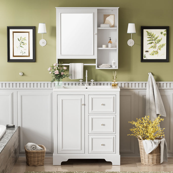 Bathroom Vanity With Sink, Modern Elegant Bathroom Storage Cabinet With 3 Drawers And Adjustable Shelves, Freestanding Vanity Set With Mirror Cabinet, Single Sink Bathroom Vanity Hearth and Haven