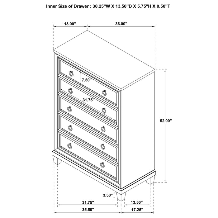 Wedner - 5 Drawer Chest - Oak Furniture Max