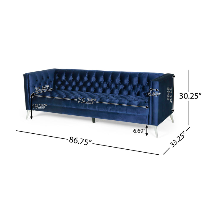 3 - Seater Sofa - Blue / Wood / Paper / Glass