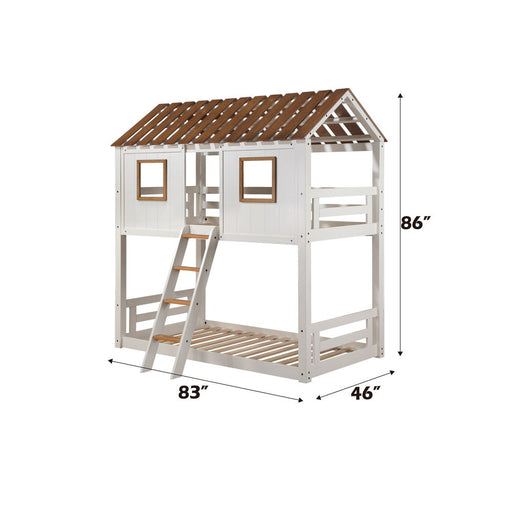 Inara - Twin Over Twin Bunk Bed - White & Rustic Oak ACME