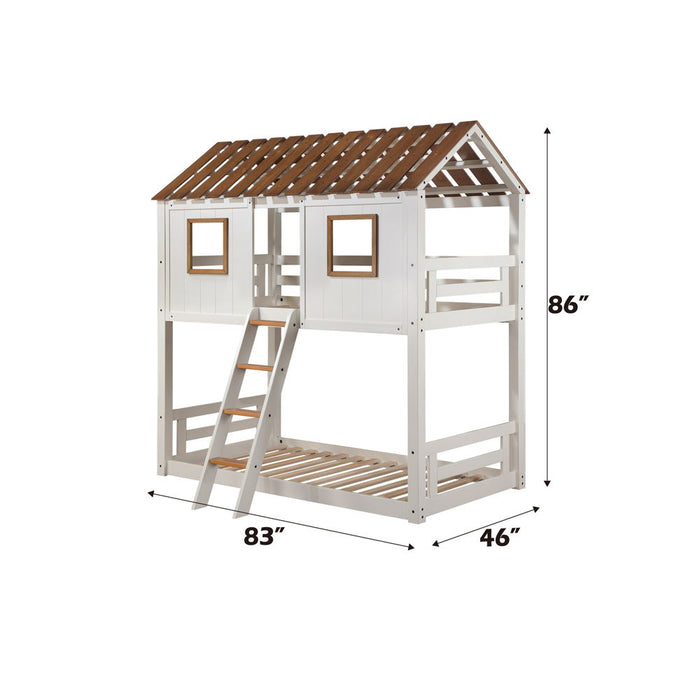 Inara - Twin Over Twin Bunk Bed - White & Rustic Oak ACME