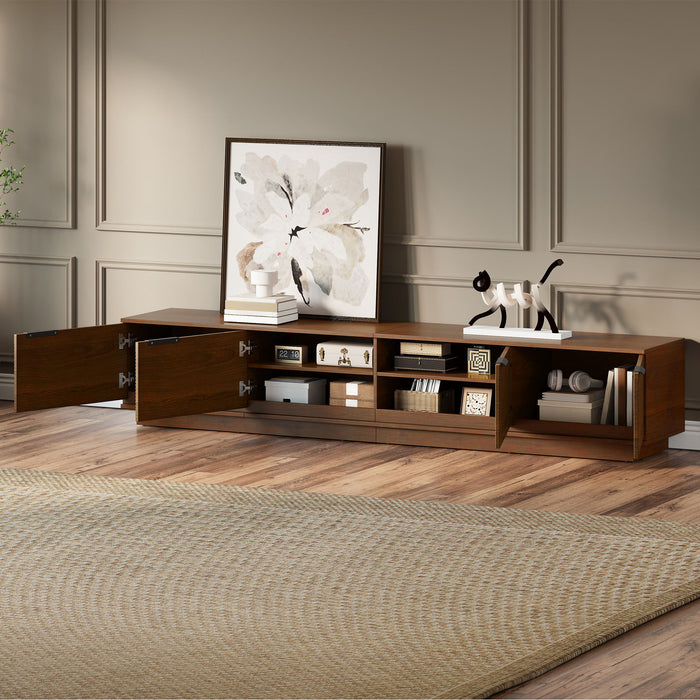 TV Stand, Entertainment Center With Fluted Door & Cable Management, Soft Closing Hinges - Walnut Hearth and Haven