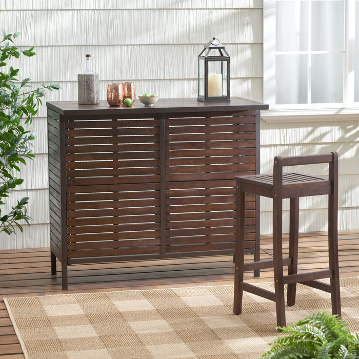 Bar Table With Slat Panel Design - Dark Brown