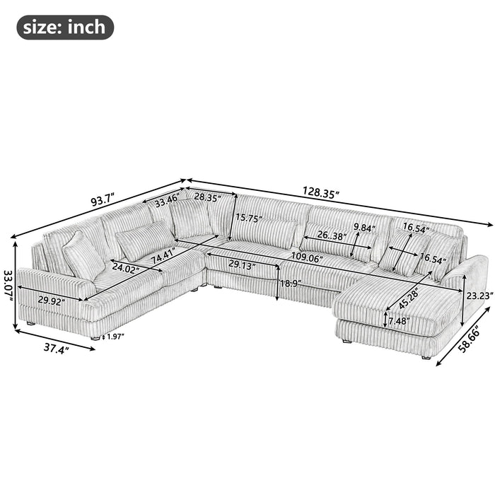 U - Sectional Sofa With Chaise Lounge, Oversized Living Room Couch Hearth and Haven