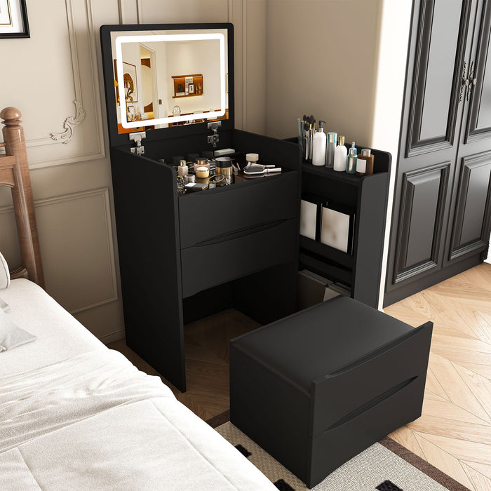 Flip Mirror Vanity Desk With Adjustable LED Lights & Stool For Bedroom Home Essentials