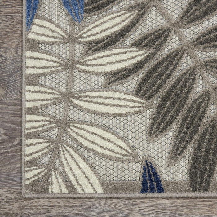 6' X 9' Floral Indoor / Outdoor Area Rug - Gray / Blue