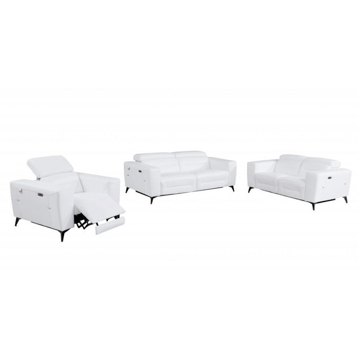 Three Piece Six Person Italian Leather Indoor Seating Set - White