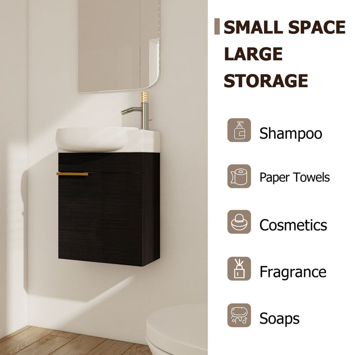 Wall Mounted Bathroom Vanity With Sink And Storage Rack, Soft Close Doors Home Essentials