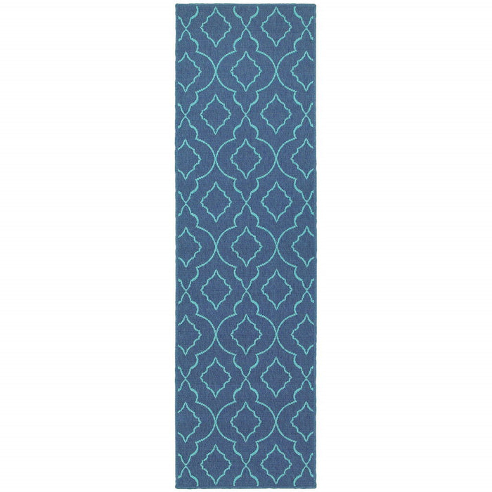 2' X 8' Geometric Stain Resistant Outdoor / Indoor Area Rug - Blue