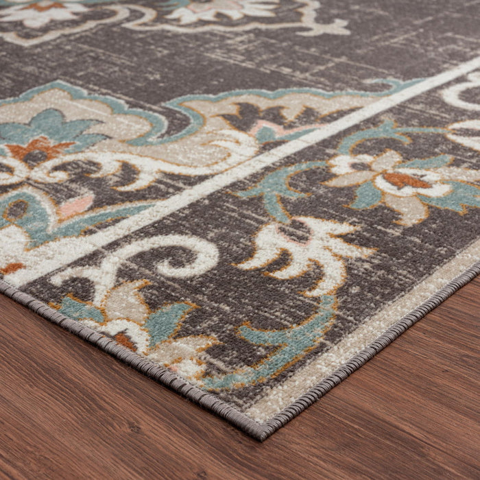 8' X 10' Floral Stain Resistant Indoor / Outdoor Area Rug - Brown