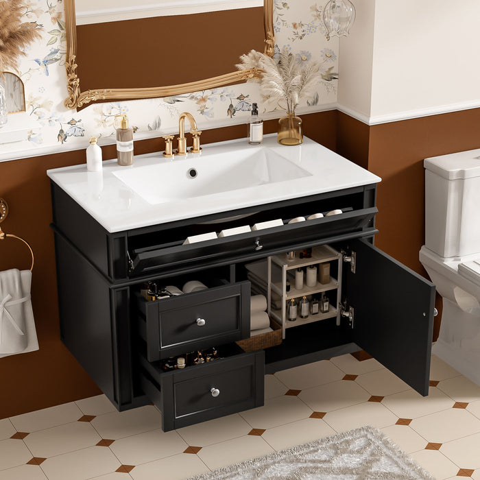 Wall Mounted Bathroom Vanity With 2 Drawers, 1 Tip Out Drawer, 3 Holes Sink Hearth and Haven