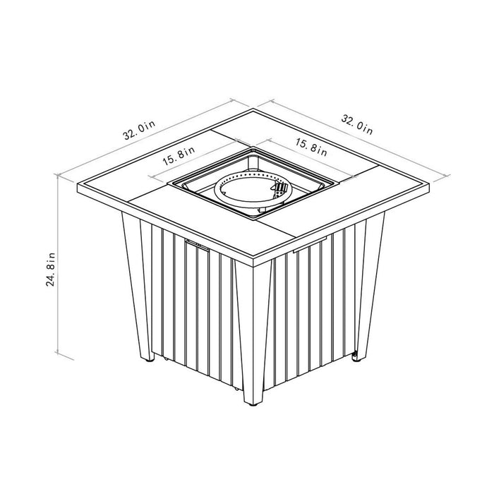 Morden Steel Fire Pit Table With Marble Tile Tabletop, Glass Wind Guard And Lid Patioseek