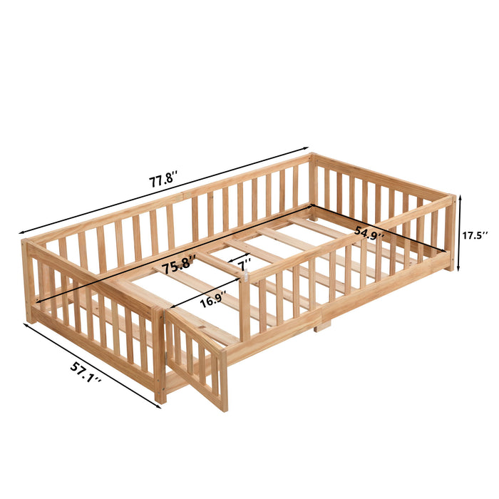 Solid Floor Bed With Door And Fence For Children
