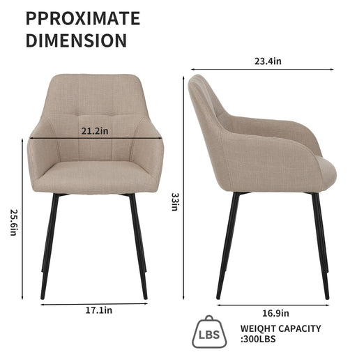Dining Chair With Backrest And Wide Seat (Set of 2) - Beige Home Essentials