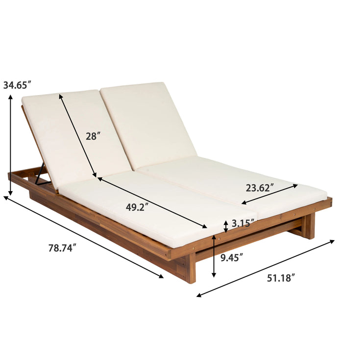 Double Sunlounger With Adjustable Backrest - Beige Noble House