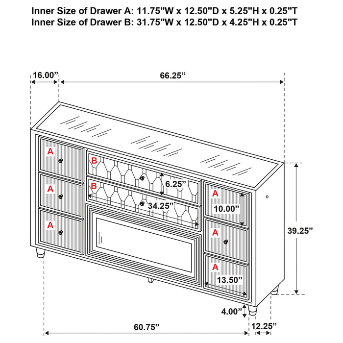 Mika - 8 Drawer LED Fireplace Dresser Furniture Max