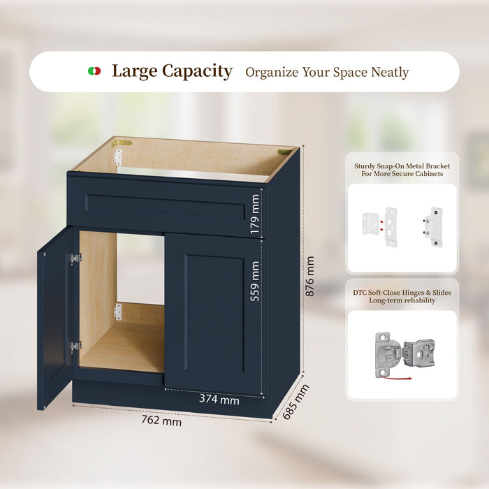 Shaker Base Cabinet With Soft-Close Drawer & Double Doors, Adjustable Shelf Home Essentials