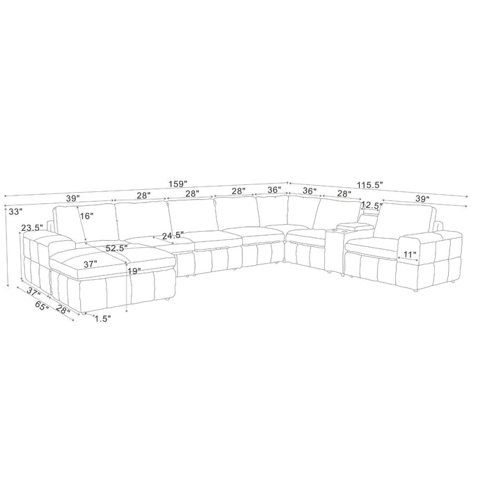Modular Sectional With Large Square Arms, Custom Configuration Home Essentials