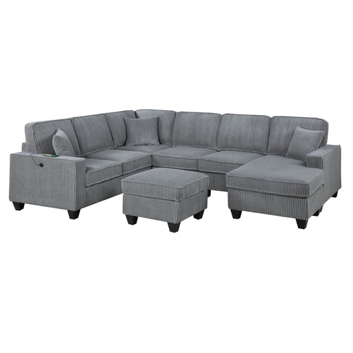 Left Arm Facing Loveseat With USB Port And Storage Sectional Set With Corner Wedge Armless Chair And Cocktail Ottoman - Fog Home Essentials