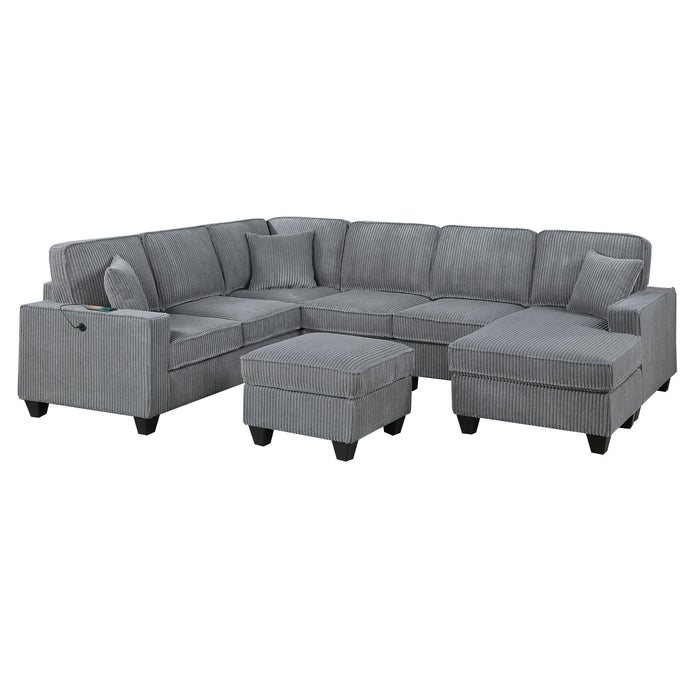 Left Arm Facing Loveseat With USB Port And Storage Sectional Set With Corner Wedge Armless Chair And Cocktail Ottoman - Fog Home Essentials