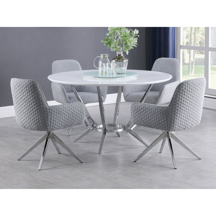Anchor - 5 Piece Round Dining Table Set With Swivel Chairs - Gloss White Furniture Max