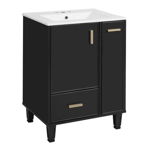 Bathroom Vanity With Sink, Deep Drawer And Pull Out Basket, Rectangular Design - Black Noble House