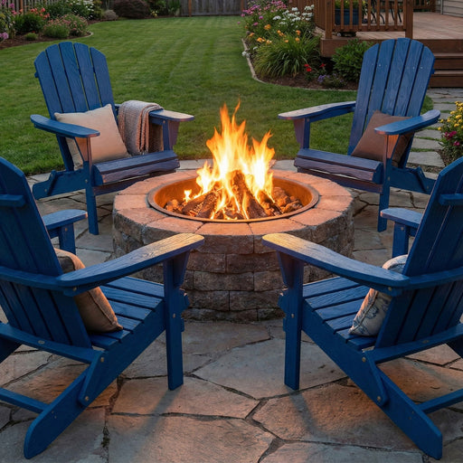 Folding Adirondack Lounge Chair With Embossed Grain For Patio, Backyard, Deck Or Pool Side - Navy Blue Home Essentials