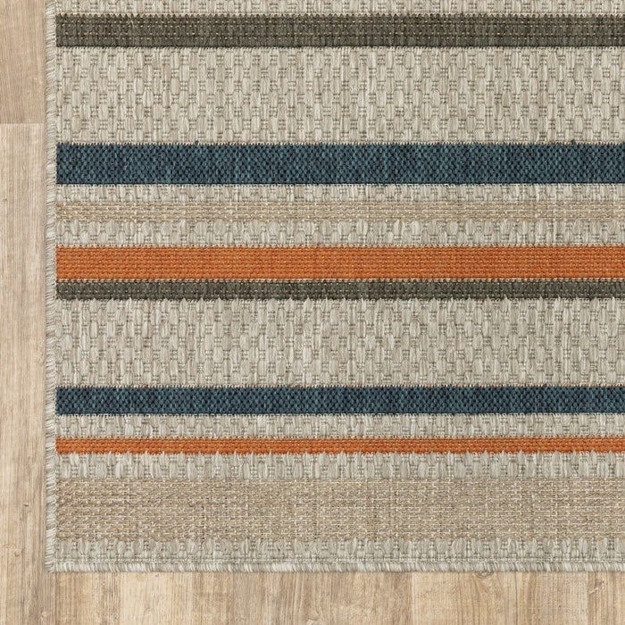 7' X 9' Striped Indoor / Outdoor Area Rug - Blue / Gray