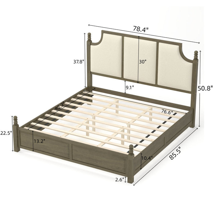 Farmhouse Platform Bed Frame & Tall Upholstered Headboard Home Essentials