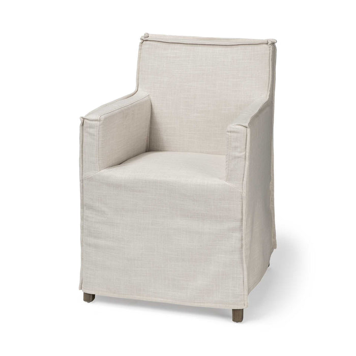 Fabric Slip Cover With Brown Wood Frame Dining Chair - Cream