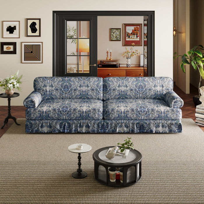 Luxuriously Comfortable Cloud Couch Sofa With Elegant Rolled Arms & Pleated Skirt Design