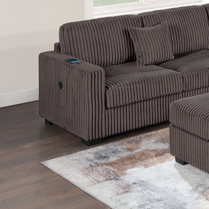 Upholstered L - Shaped 4 Piece Sectional Set With USB, Cocktail Ottoman Home Essentials