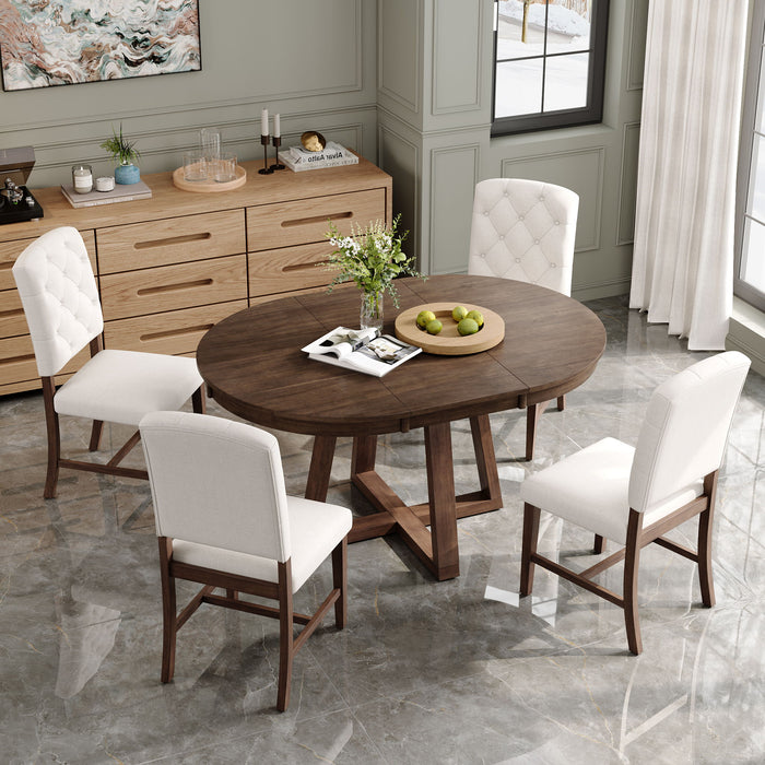 Dining Set With Leaf Round Table And 4 Upholstered Chairs Hearth and Haven