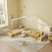 L-Shaped Montessori Bed For 2 Kids With Partitioned Fence Hearth and Haven
