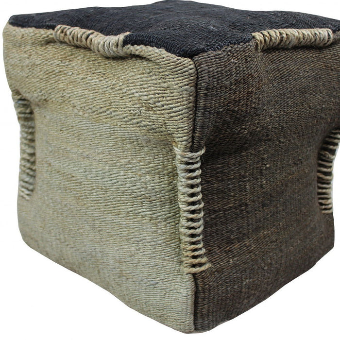 Jute Cube Pouf Ottoman - Black And Taupe