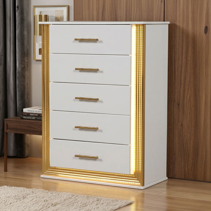 Obsession - 5 Drawer LED Chest - White Matrix Furniture Group
