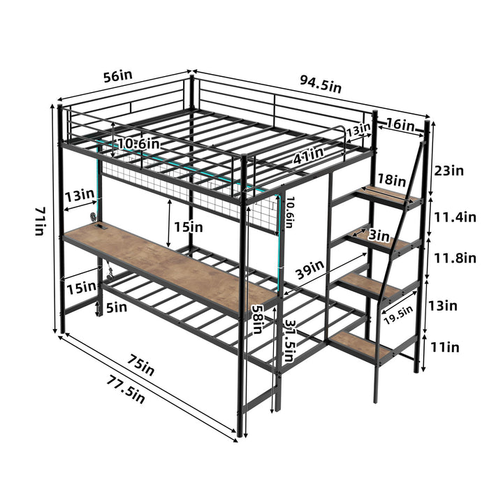 Bunk Bed With Built In Desk And LED Lighting Home Essentials