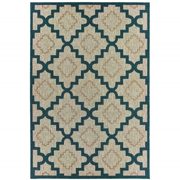 8' X 10' Geometric Stain Resistant Outdoor / Indoor Area Rug - Blue / Gray