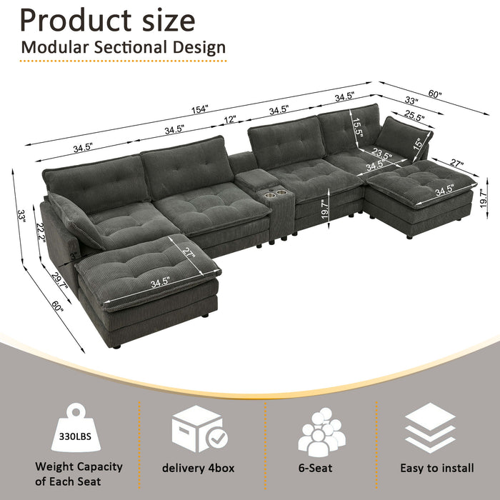 Oversized Modular Sectional Sofa With Multi Functional Console Home Essentials
