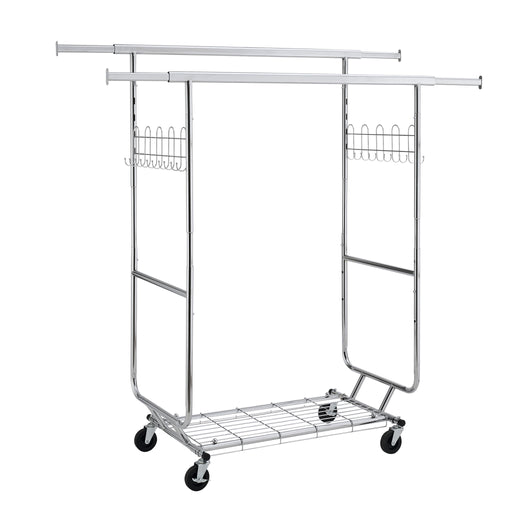 Heavy Duty Double Clothing Garment Rack With Shelves - Silver Daily Nest