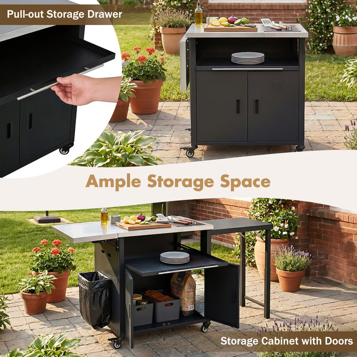 Foldable Outdoor Prep Station BBQ Cart With Trash Rack Hearth and Haven