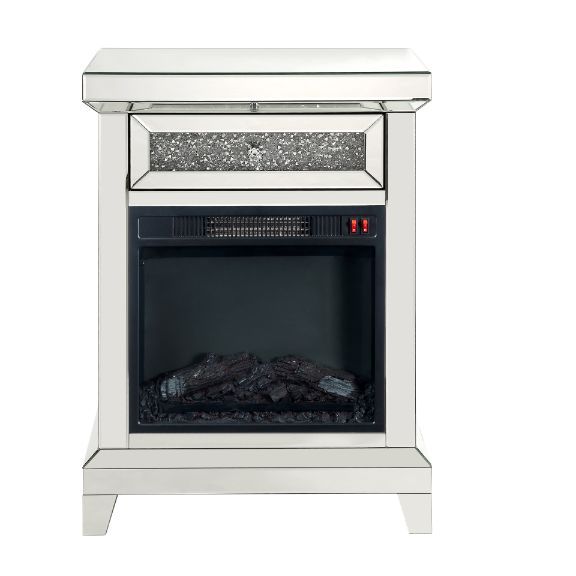 Noralie - 24" Fireplace - Mirrored & Faux Diamonds ACME
