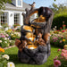 Outdoor Squirrel, Tiered Waterfall Fountain With LED Light For Patio - Gray Daily Nest