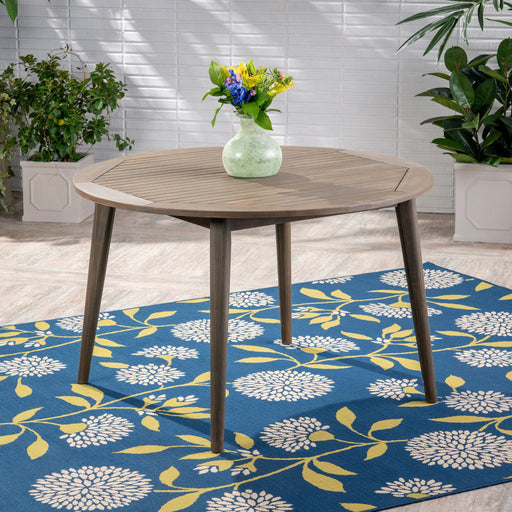Round Outdoor Patio Table With Slatted Top - Gray Noble House