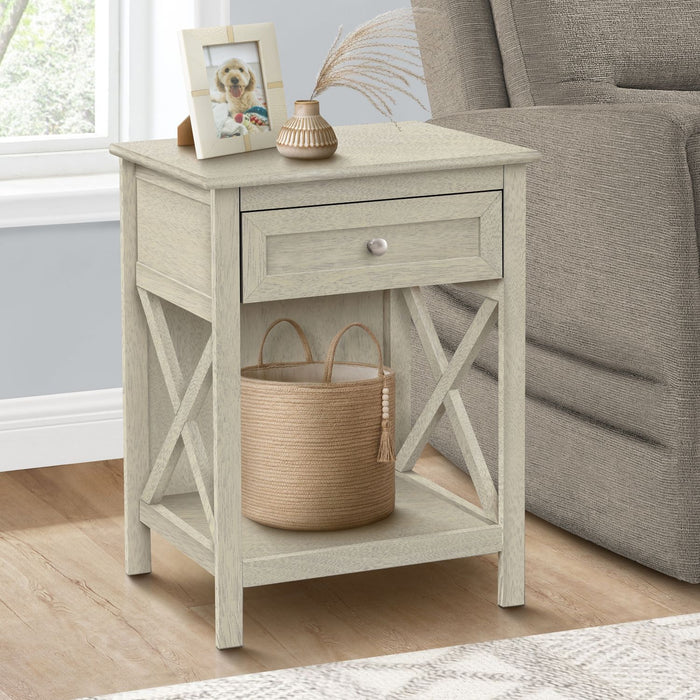 Accent End Table, 2 Tier, Storage Drawer, Transitional Style 8th Street