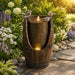 Rustic Barrel Water Fountain With LED Light Daily Nest
