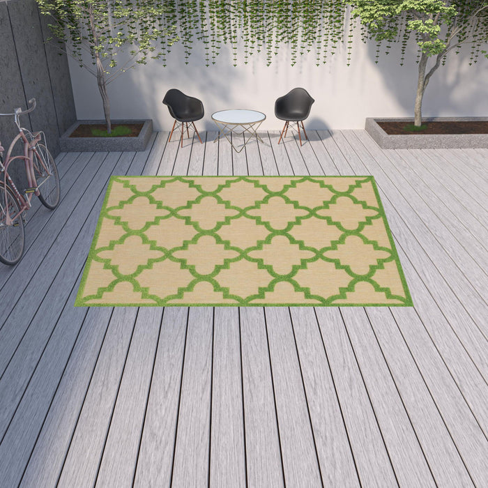 10' X 13' Geometric Stain Resistant Indoor / Outdoor Area Rug - Green