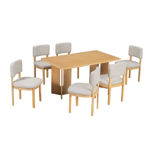Dining Table Set With 6 Upholstered Chairs, Rectangular Table With Cutout Legs Hearth and Haven